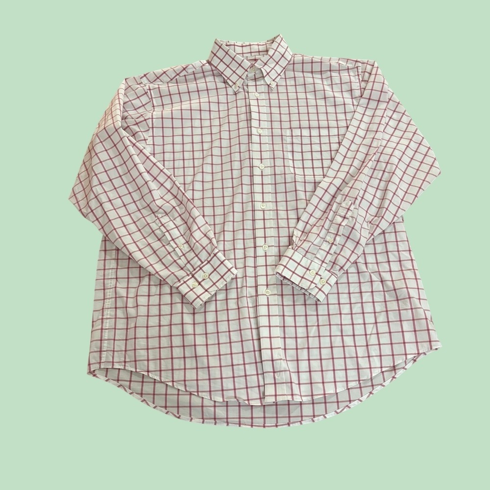 Brooks Brothers Madison Fit Mens Large Red White Windowpane Button Down Shirt